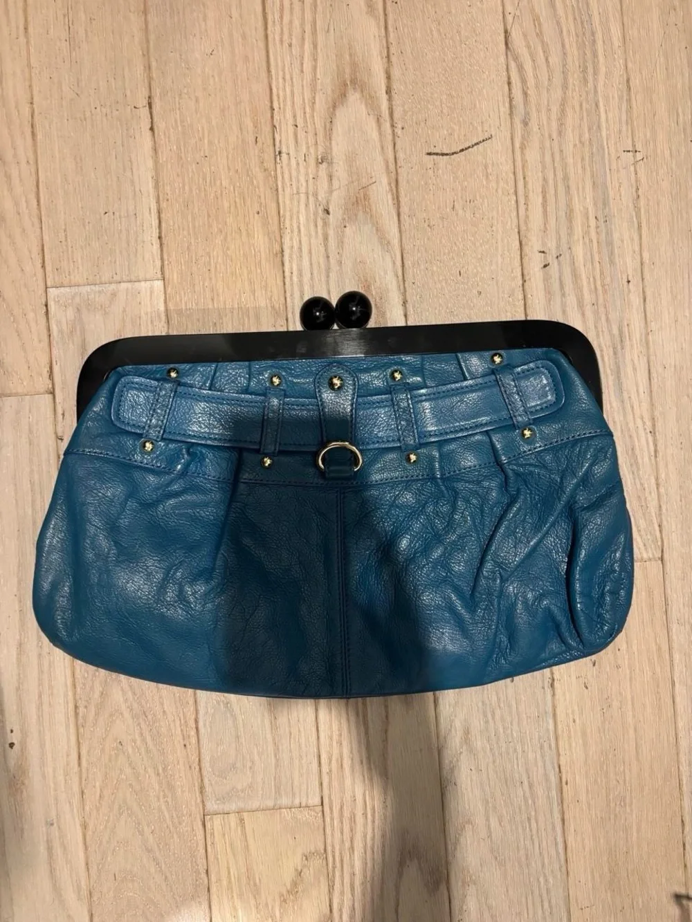 DKNY Blue Leather Kiss-Lock Clutch Wristlet